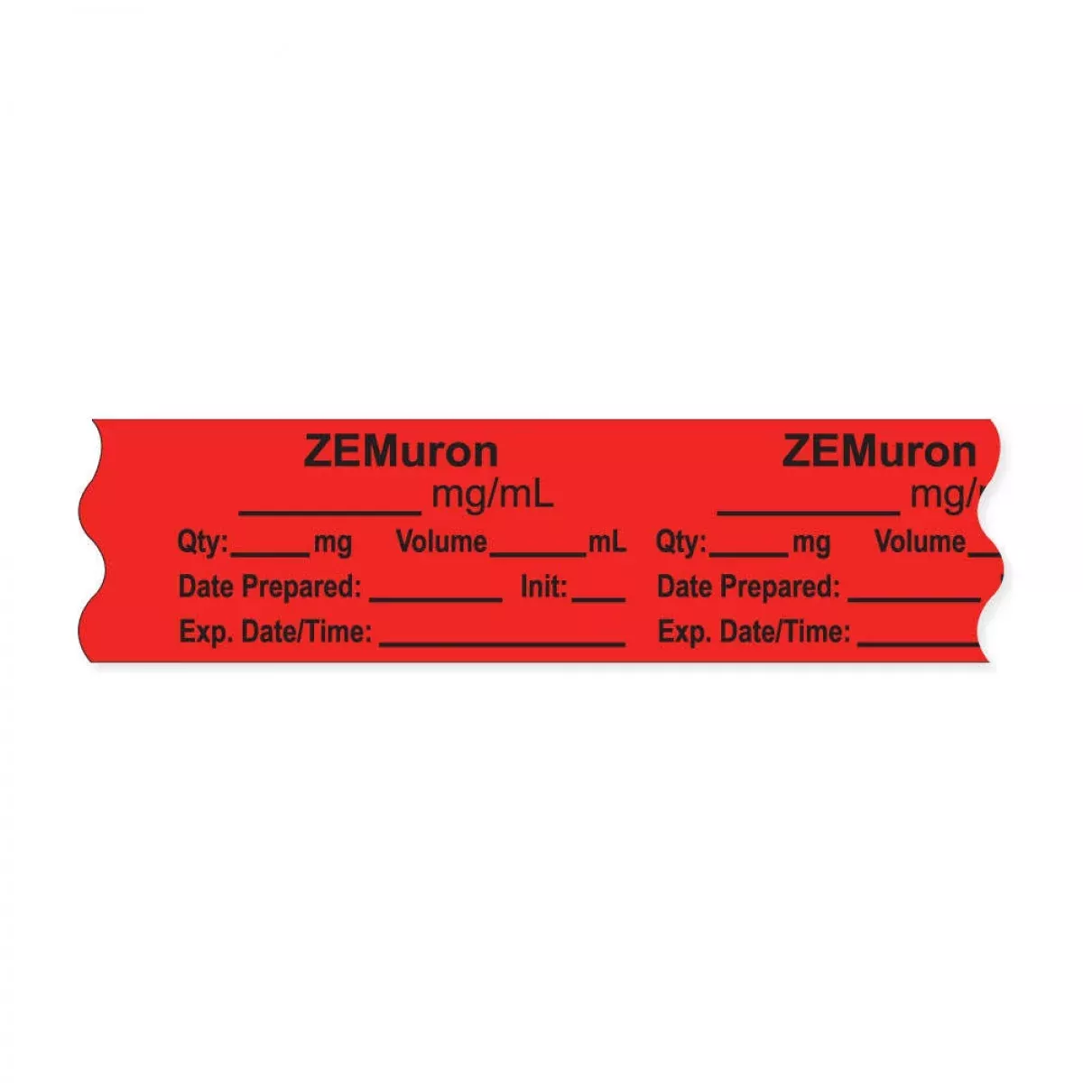 Anesthesia Tape, With Expiration Date, Time & Initial (Removable), "Zemuron Mg/Ml" 3/4" X 500", Fluorescent Red - 333 Imprints - 500 Inches Per Roll