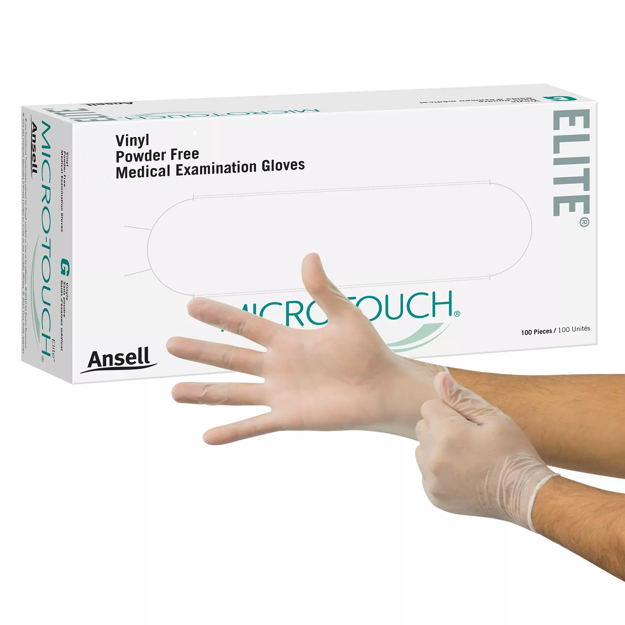Ansell 3093 Micro-Touch Elite Stretch Vinyl Exam Glove, Large, Ivory