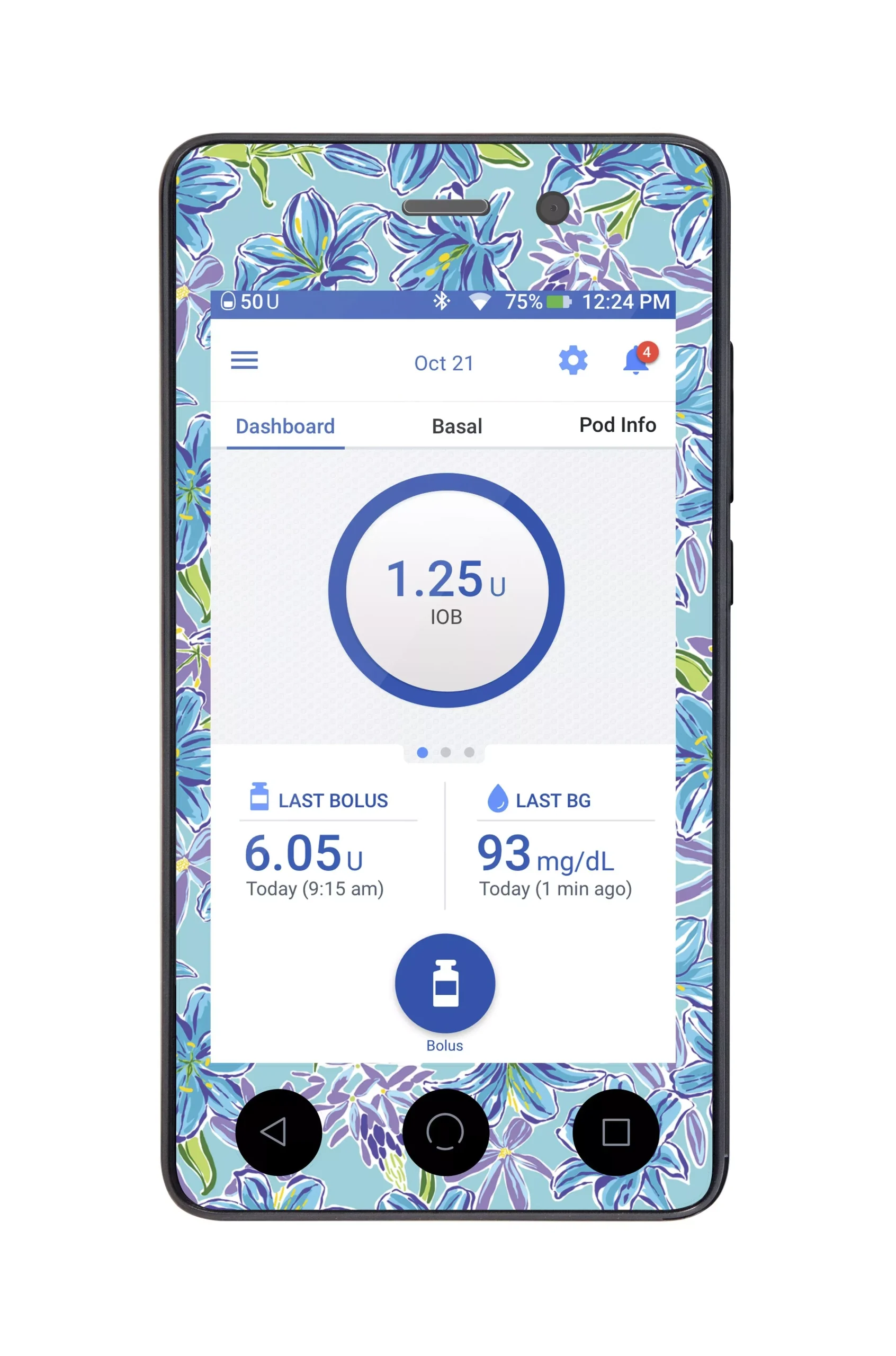 Azul Flowers Sticker for Omnipod DASH PDM – Pump Peelz