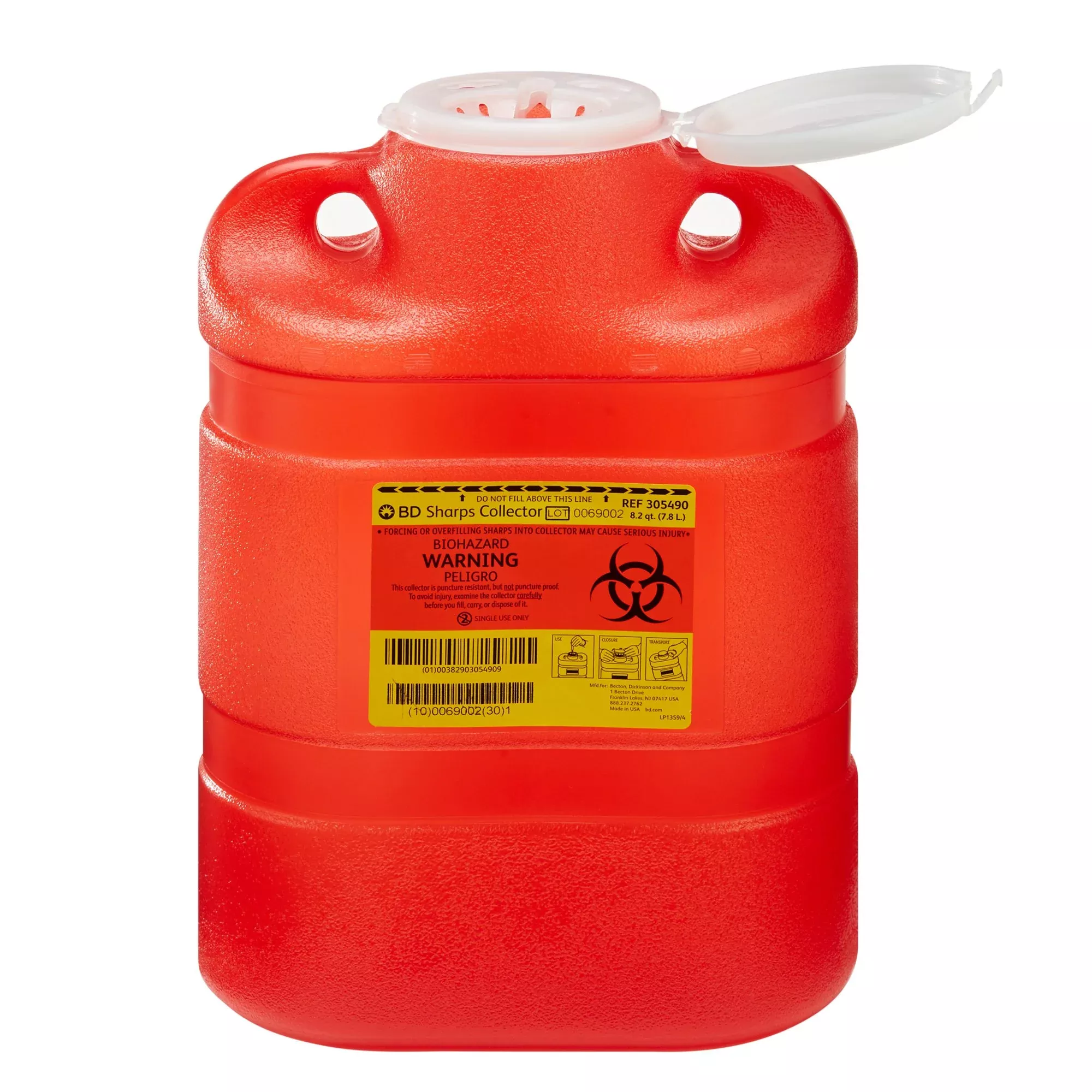 BD Sharps Container, 8.2 Quart, 13.4 x 9.4 x 5.3 Inch