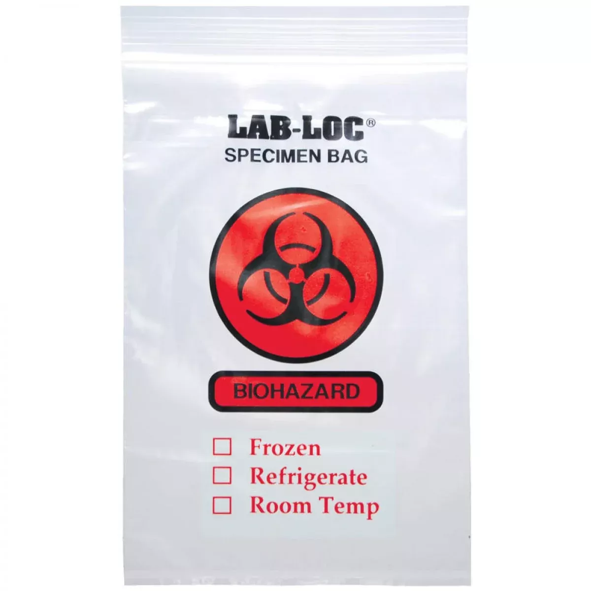 Biohazard Bag With Paperwork Pocket 2Mil Zip Top Clear With Red Plastic 8" X 8" - 1000 Per Case