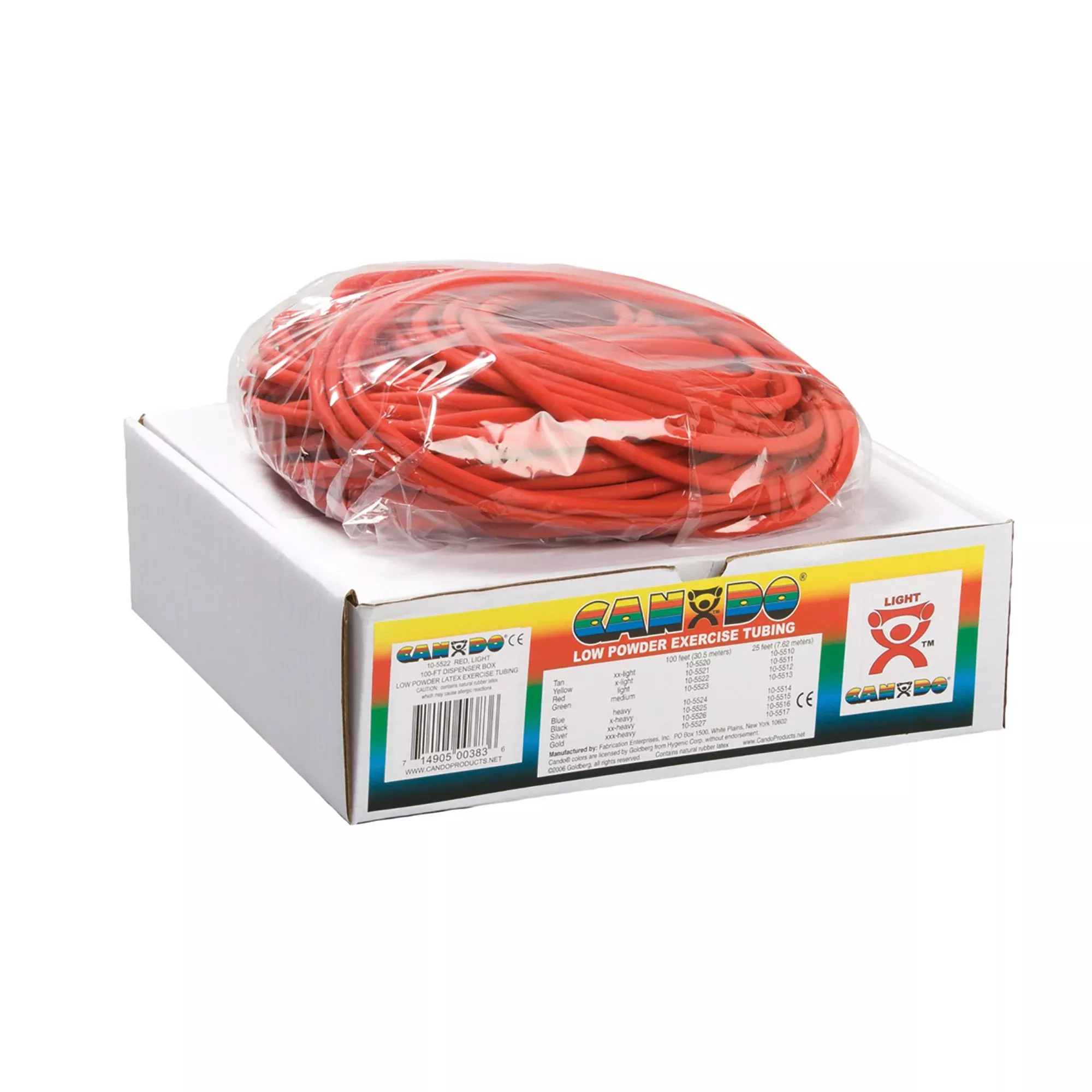 CanDo Low Powder Exercise Resistance Tubing, Red, 100', Light Resistance