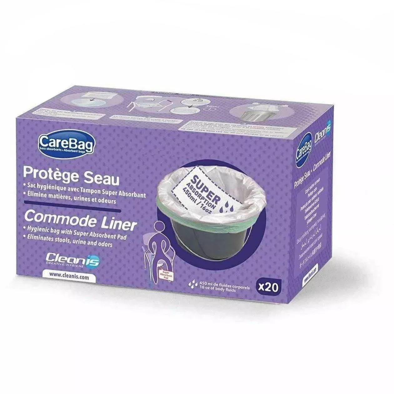 Carebag Commode Liners with Super Absorbent Pad, 20 Count