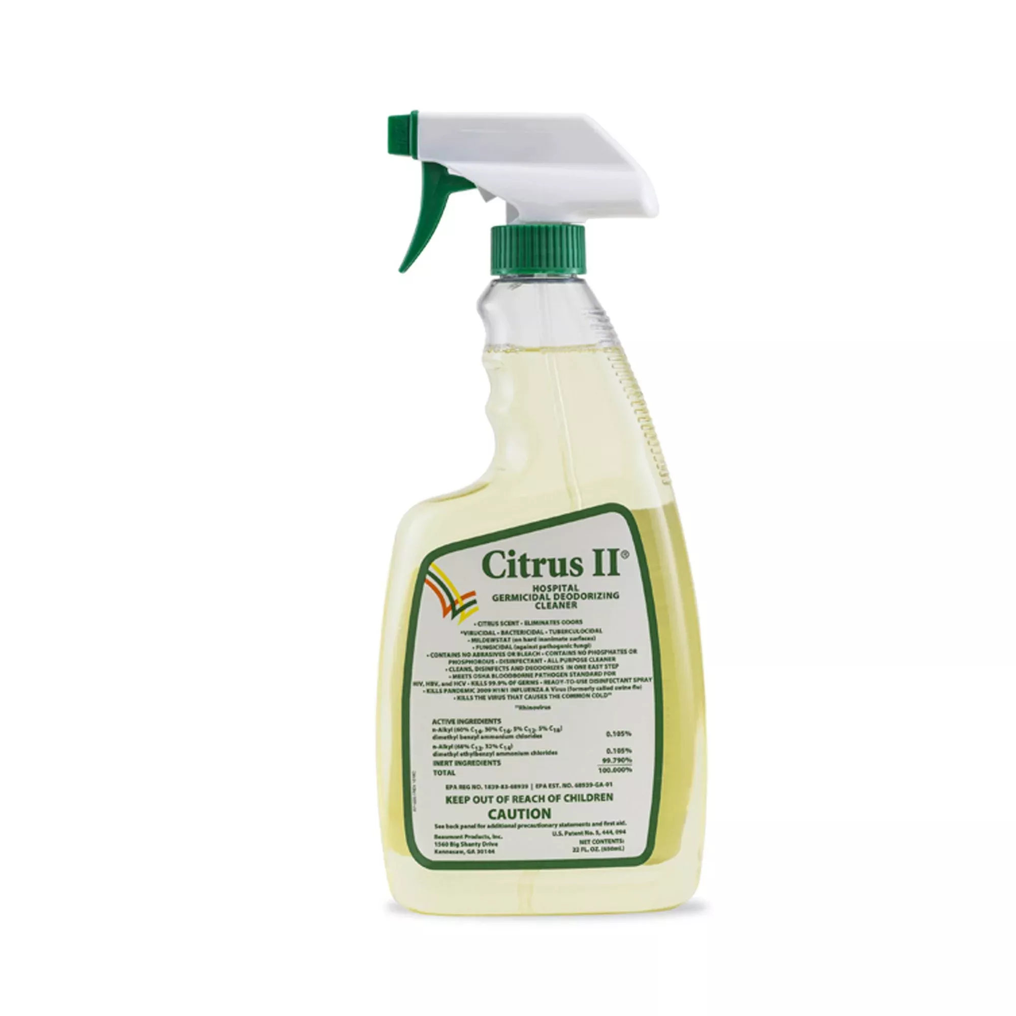 Citrus II Hospiral Germicidal Deodorizing Cleaner, 22 oz. Spray Bottle