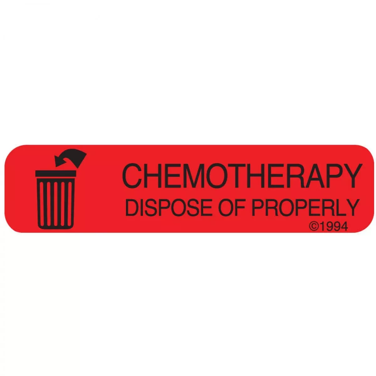 Communication Label (Paper, Permanent) Chemotherapy 1 9/16" X 3/8" Red - 500 Per Roll, 2 Rolls Per Box