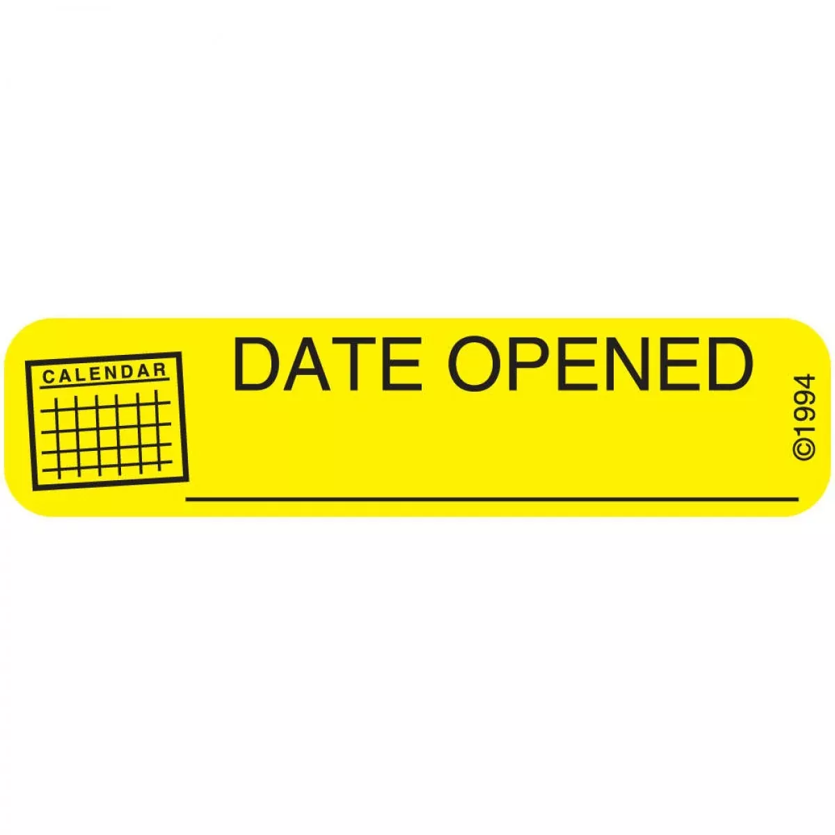 Communication Label (Paper, Permanent) Date Opened 1 9/16" X 3/8" Yellow - 500 Per Roll, 2 Rolls Per Box