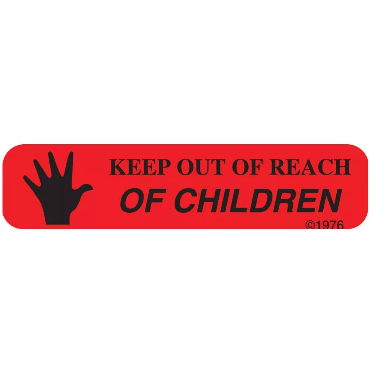 Communication Label (Paper, Permanent) Keep Out Of Reach 1 9/16" X 3/8" Red - 500 Per Roll, 2 Rolls Per Box