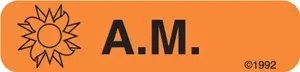Communication Label (Paper, Permanent) A.M 1 9/16" X 3/8" Orange - 500 Per Roll, 2 Rolls Per Box