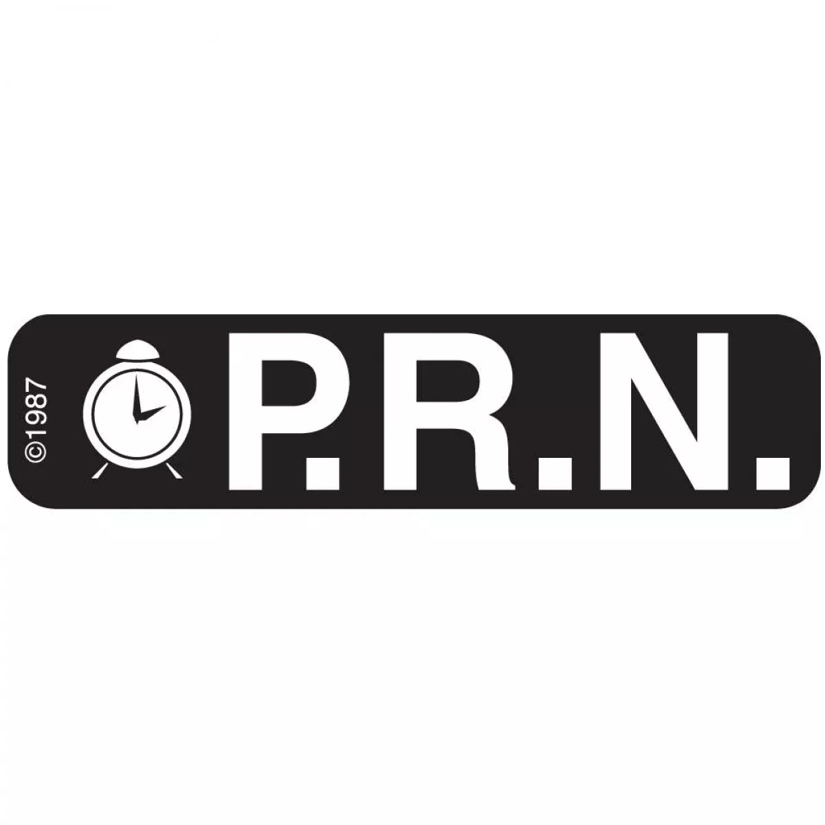 Communication Label (Paper, Permanent) P.R.N 1 9/16" X 3/8" Black - 500 Per Roll, 2 Rolls Per Box