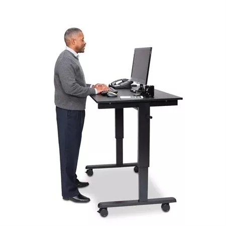 Crank Adjustable Stand Up Desk 60"W Silver Frame - Black Oak