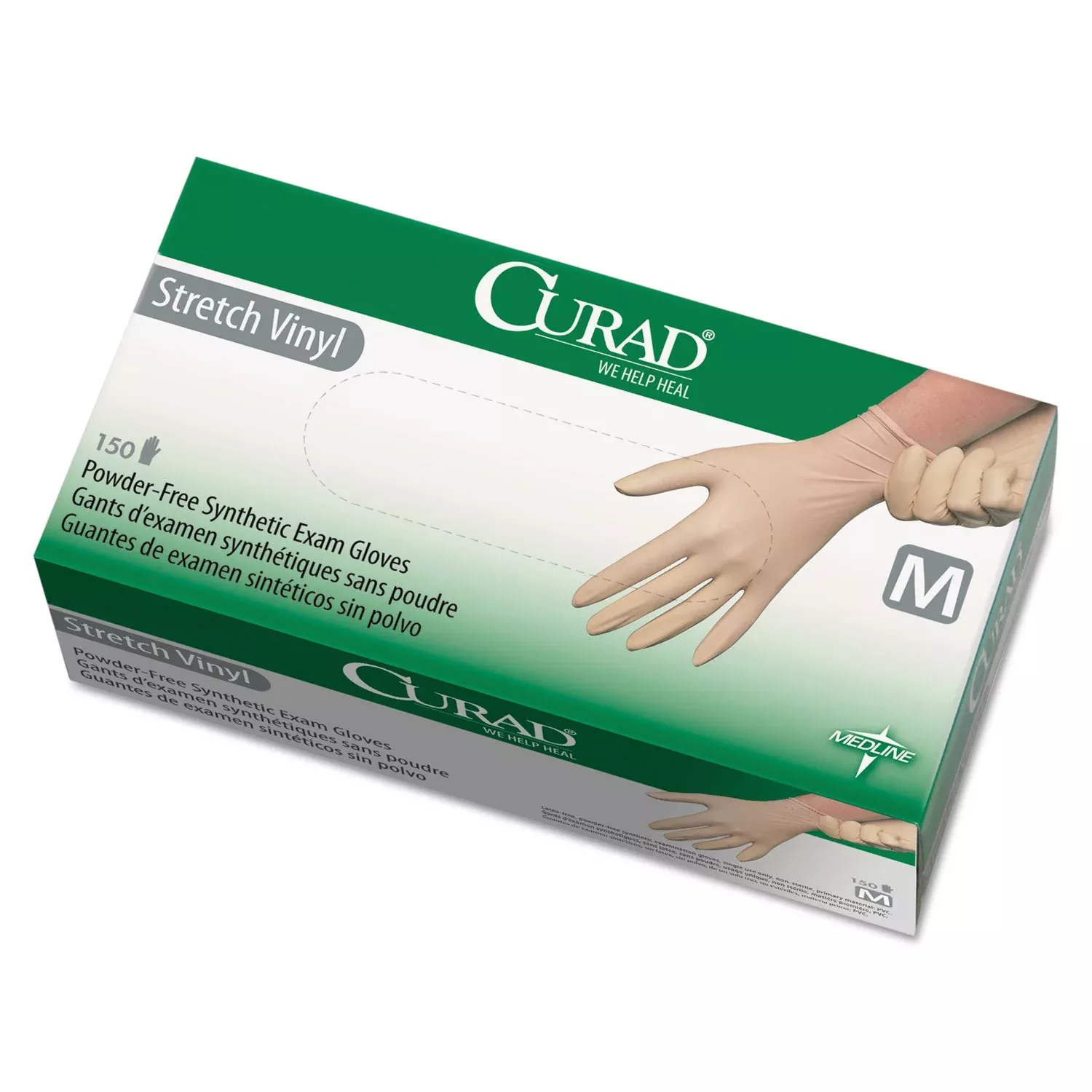 Curad Stretch Vinyl Exam Gloves, Powder-Free, Medium, 150/Box