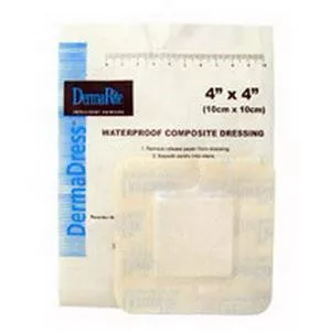 Derma-Rite DermaDress Waterproof Composite Wound Dressing, Non Woven, Low Adherent, Sterile 4" x 4"