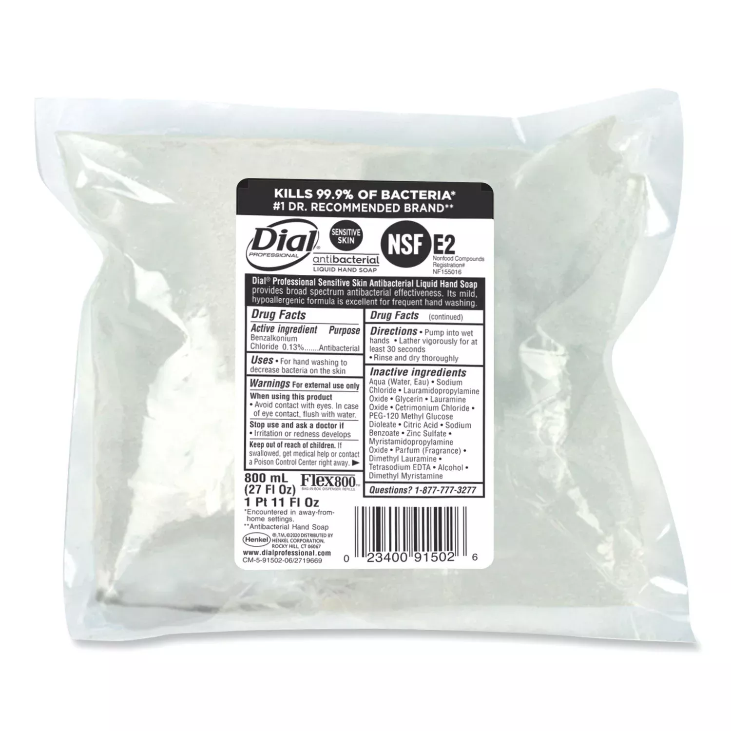 Dial Antibacterial Sensitive Skin Liquid Hand Soap Refill for Dial 800 mL Dispenser, Floral, 800 mL, 12/Carton