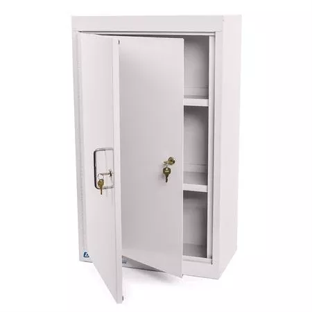Double Door / Double Lock Narcotics Cabinet Baked Enamel with 1 Adjustable Shelf - 12"W x 8"D x 15"H