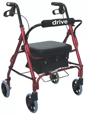 Drive Medical 4 Wheel Rollator drive™ Deluxe Red Adjustable Height Aluminum Frame - M-700917-1830 - Each