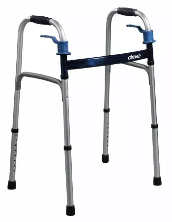 Drive Medical Dual Release Folding Walker Adjustable Height drive™ Deluxe Aluminum Frame 350 lbs. Weight Capacity 32 to 39 Inch Height - M-775571-3108 - Case of 4