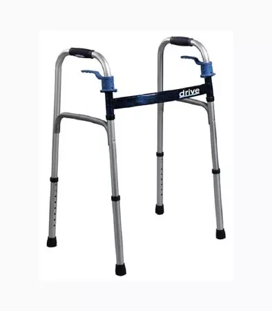 Drive Medical Dual Release Folding Walker with Wheels Adjustable Height drive™ Deluxe Aluminum Frame 350 lbs. Weight Capacity 26 to 33-1/2 Inch Height - M-752488-2763 - Case of 4