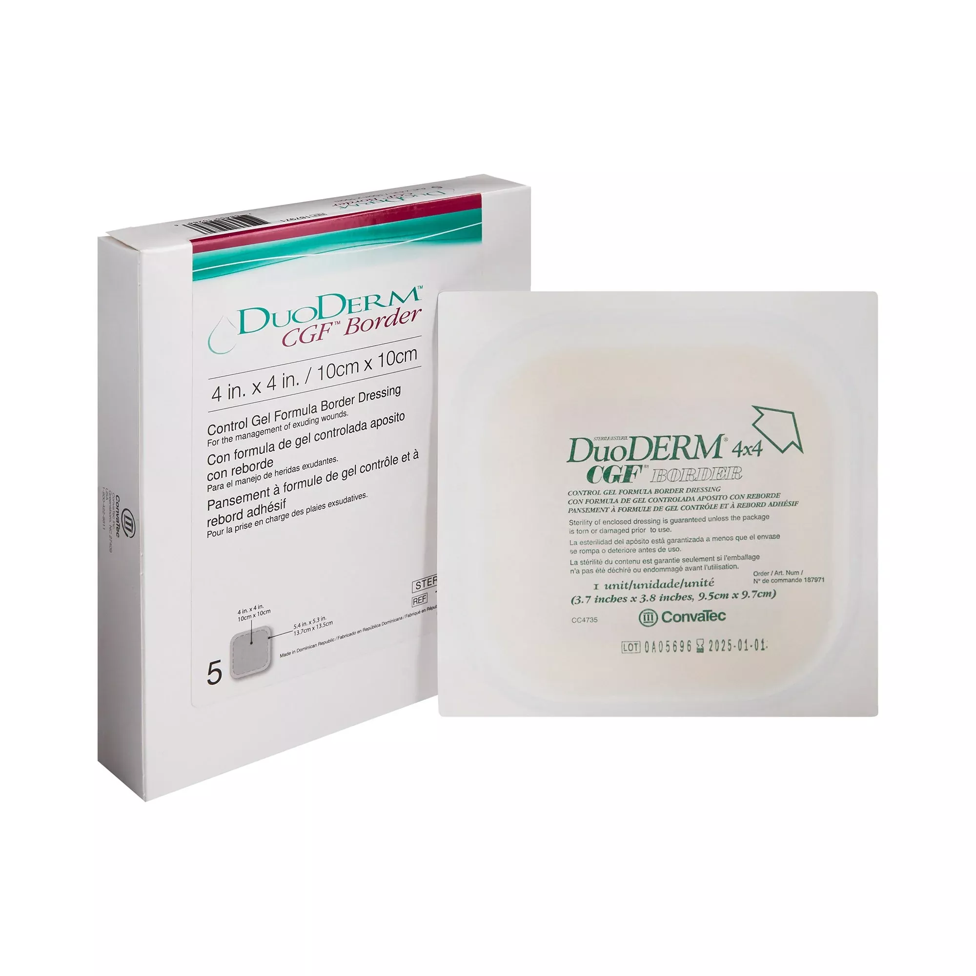 DuoDerm CGF Border Hydrocolloid Dressing, 4 x 4 Inch
