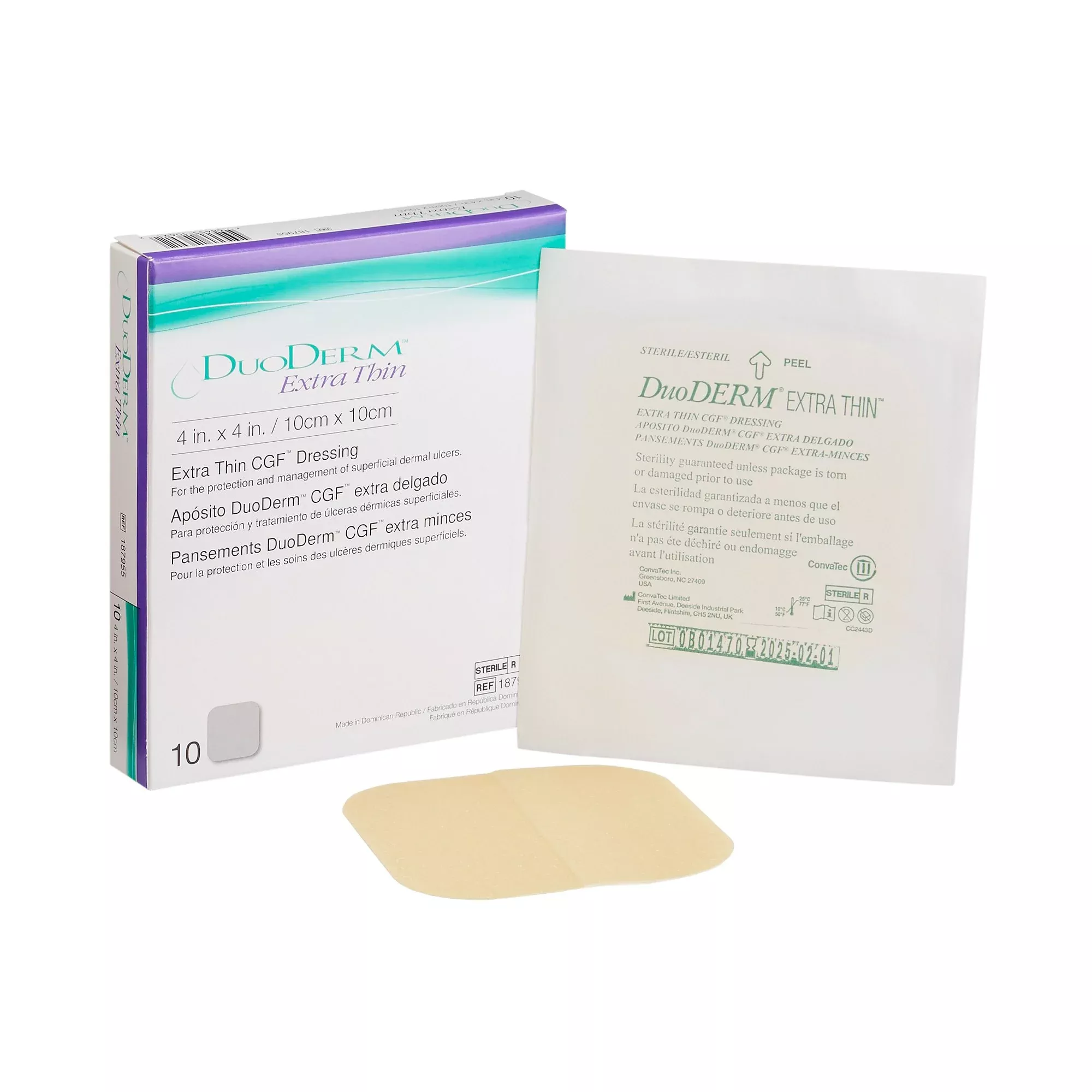 DuoDerm Extra Thin Hydrocolloid Dressing, 4 x 4 Inch