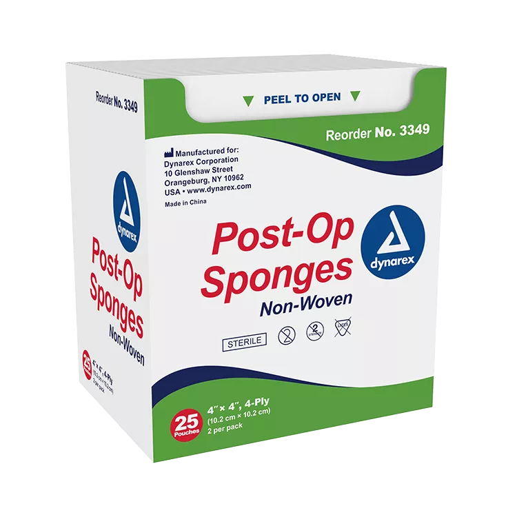 Dynarex 4 x 4 Inch Post-Op Sponges 4 Ply, Sterile - 3349