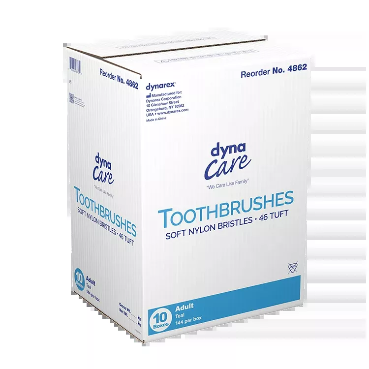 Dynarex Toothbrushes, Soft Nylon Bristles - 46 Tuft, 144ea/bx, 10bxs/cs (1440 Count)