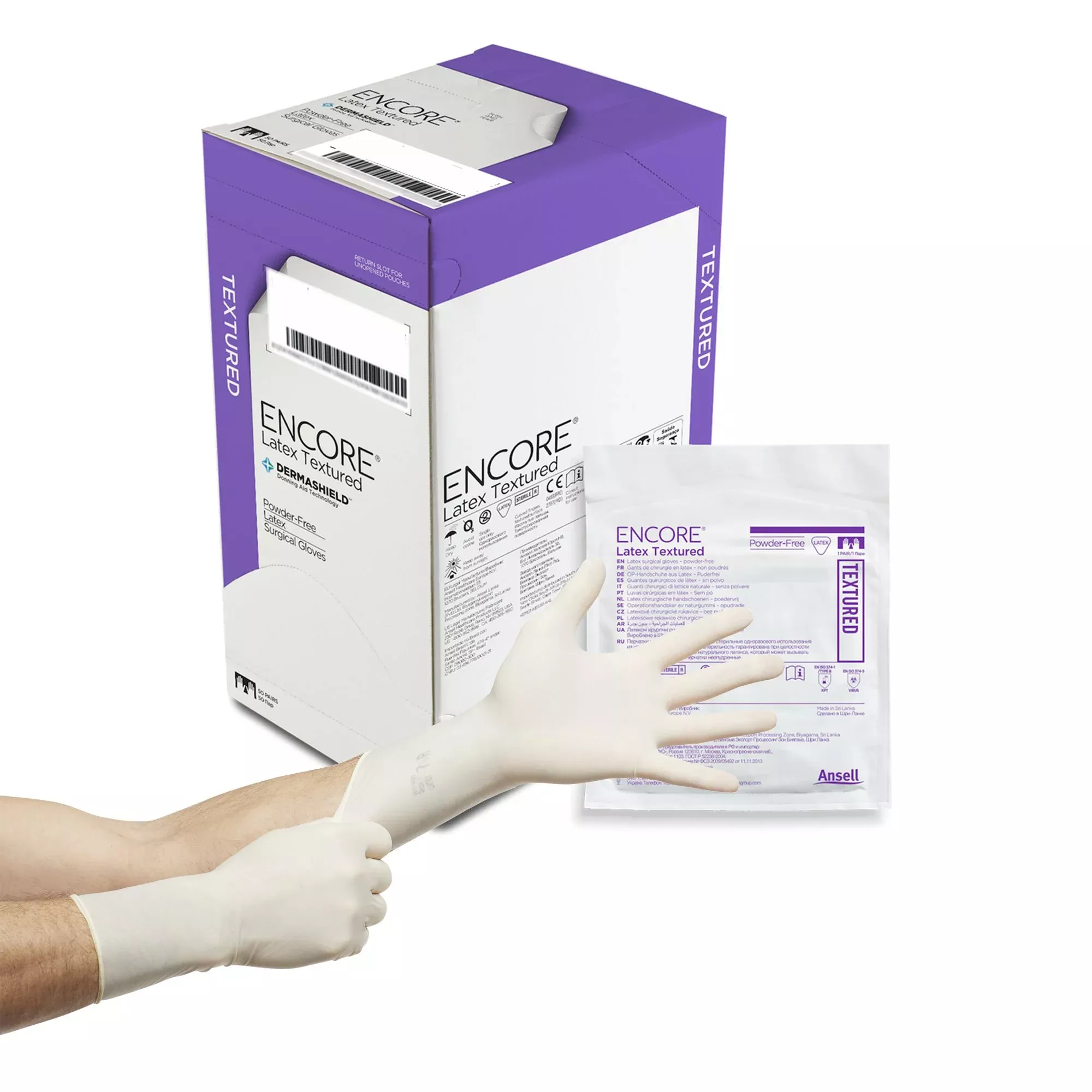 Encore Latex Textured Surgical Glove, Size 8.5, Ivory