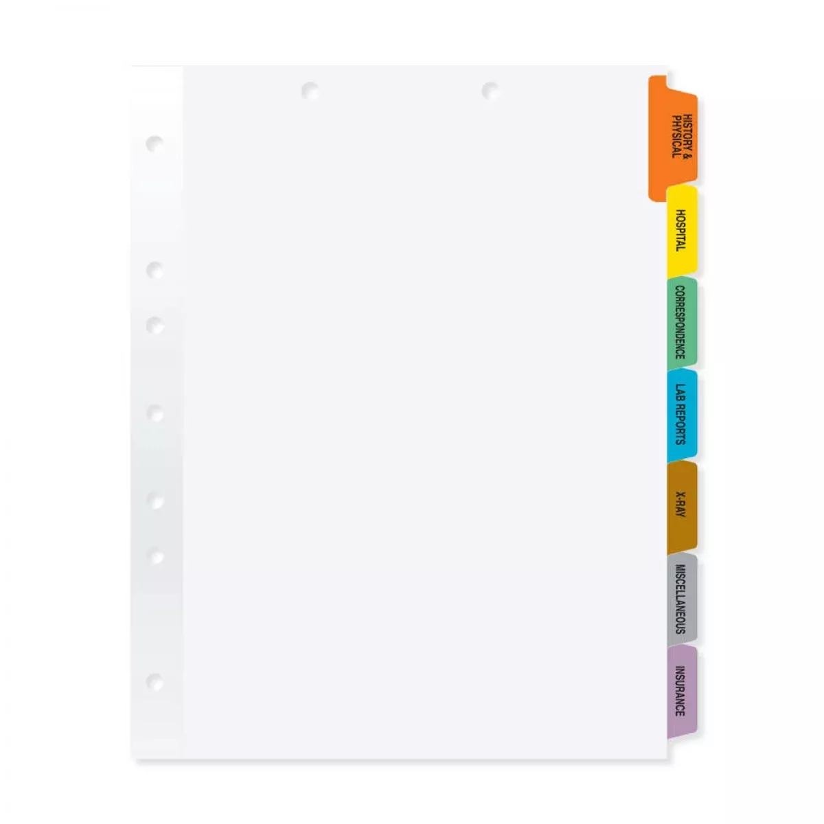 Filepro Chart Divider Side Tab Position #1-7 1/7 Cut 7 Titles|Mylar Reinforced Tab Assorted Colors 32# White Ledger 8-1/2"X11" - 50 Per Box