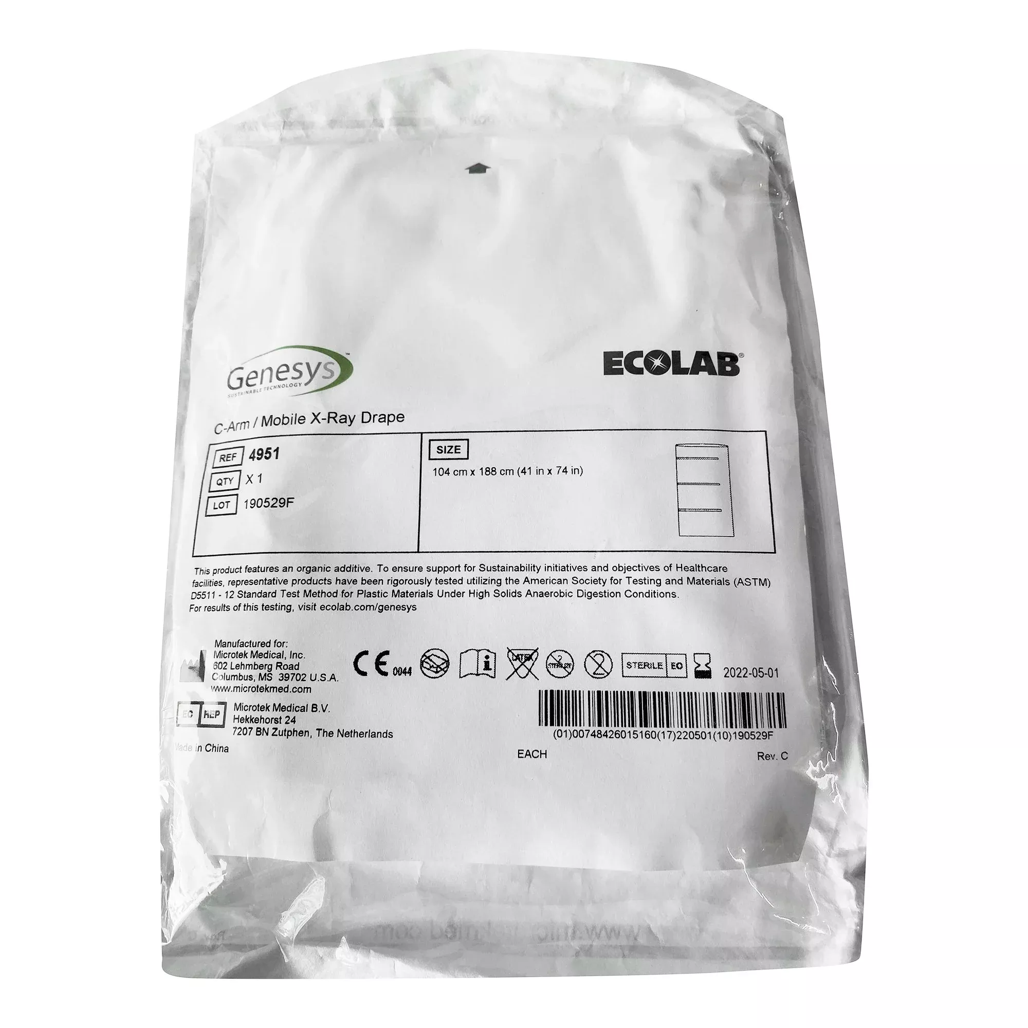 Genesys™/Ecolab / Mobile X-Ray Drape for C-Arm Imaging Equipment, 41 x 74 Inch
