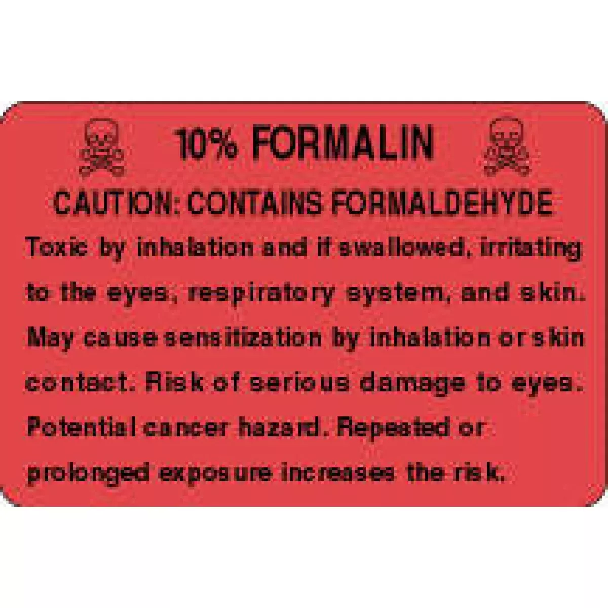 Hazard Label (Paper, Permanent) 0.1 Formalin 3" X 2" Fluorescent Red - 500 Labels Per Roll