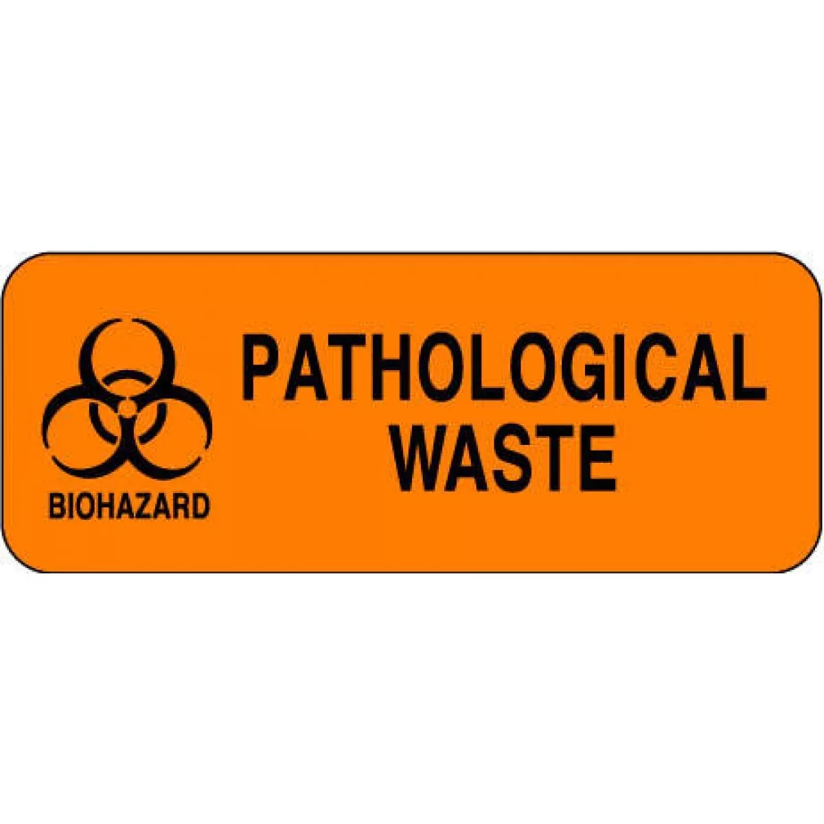 Hazard Label (Paper, Permanent) Biohazard Pathological 2 1/4" X 7/8" Fluorescent Orange - 1000 Labels Per Roll