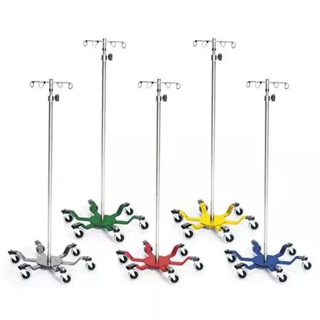 Heavy-Duty Spider Leg Stainless Steel IV Pole 6-Hook Top