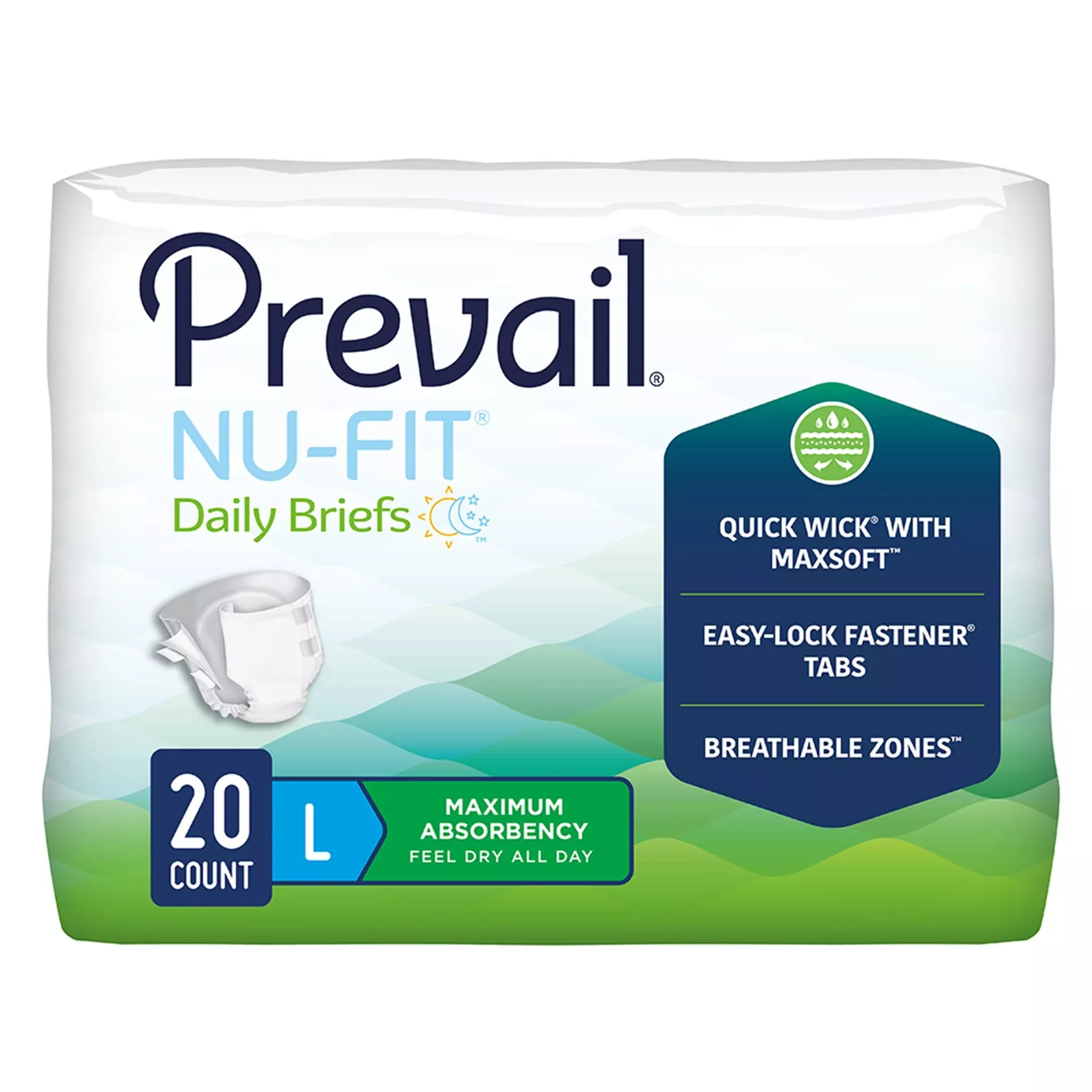 Incontinence Brief Prevail Nu-Fit Adult Large Unisex Disposable Heavy Absorbency
