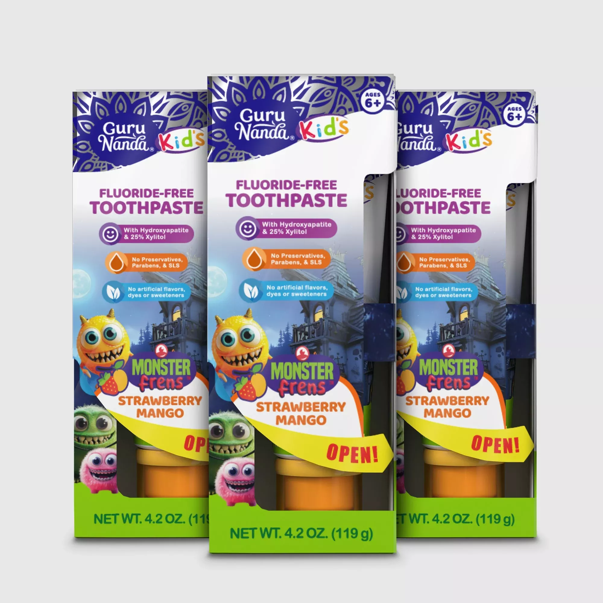 Kids Toothpaste with Xylitol & Hydroxyapatite, Strawberry Mango – 4.2 oz – 3 Pack