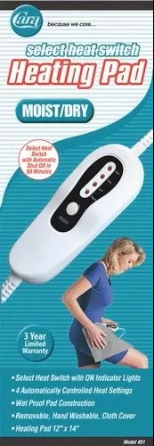 King Size Heating Pad, Moist/Dry, 12" x 24", 90 Minute Auto Off