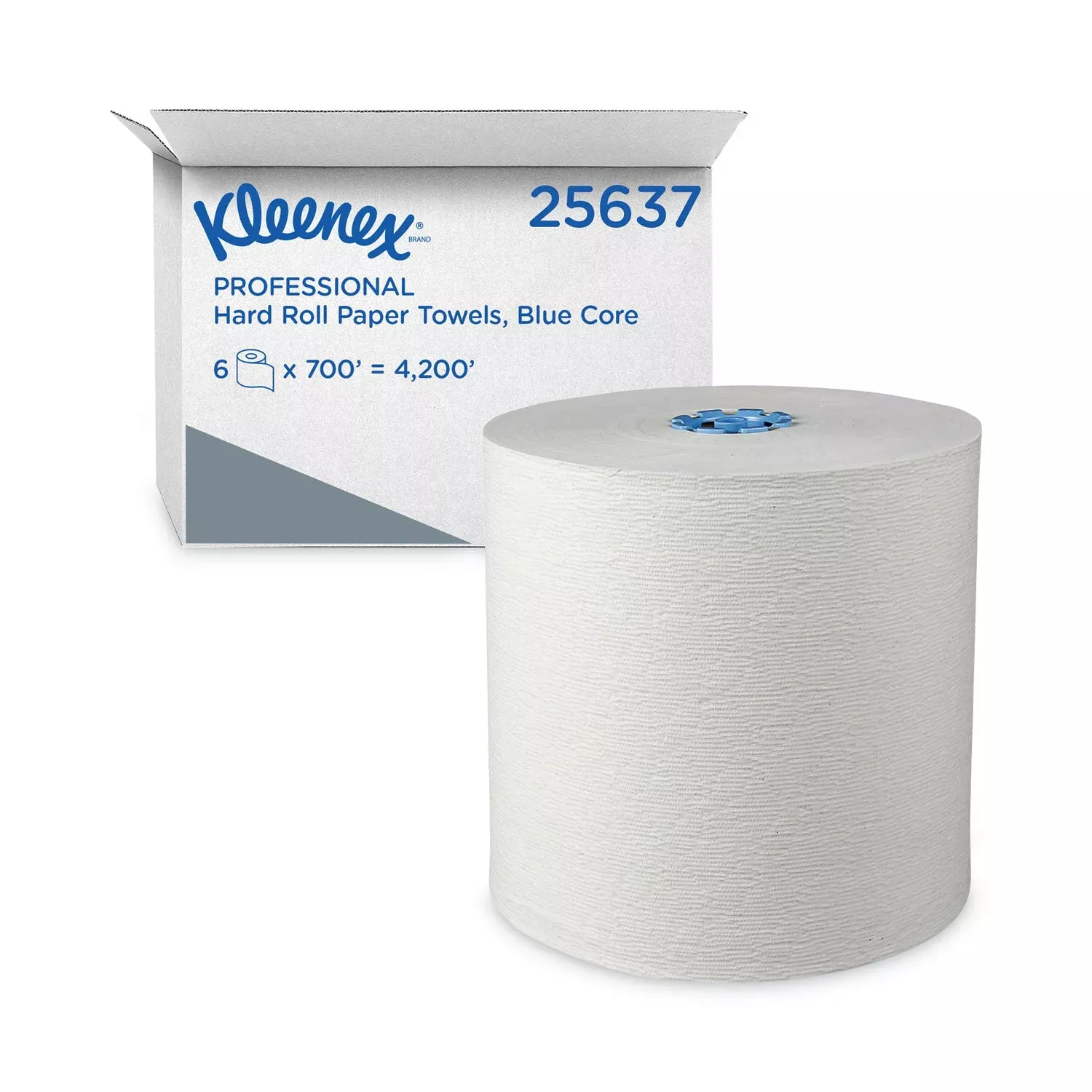 Kleenex Hard Roll Paper Towels with Premium Absorbency Pockets with Colored Core, Blue Core, 7.5" x 700 ft, White, 6 Rolls/Carton