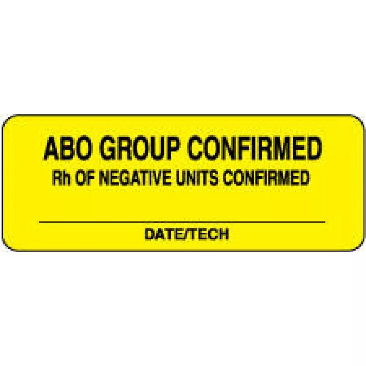 Lab Communication Label (Paper, Permanent) Abo Group Confirmed 2" X 3/4" Yellow - 1000 Per Roll