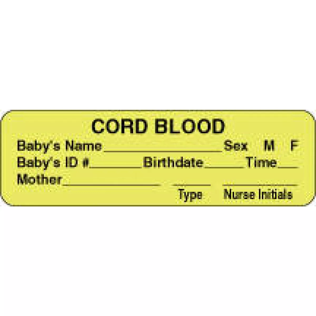 Lab Communication Label (Paper, Permanent) Cord Blood Babys 2 7/8" X 7/8" Fluorescent Yellow - 1000 Per Roll