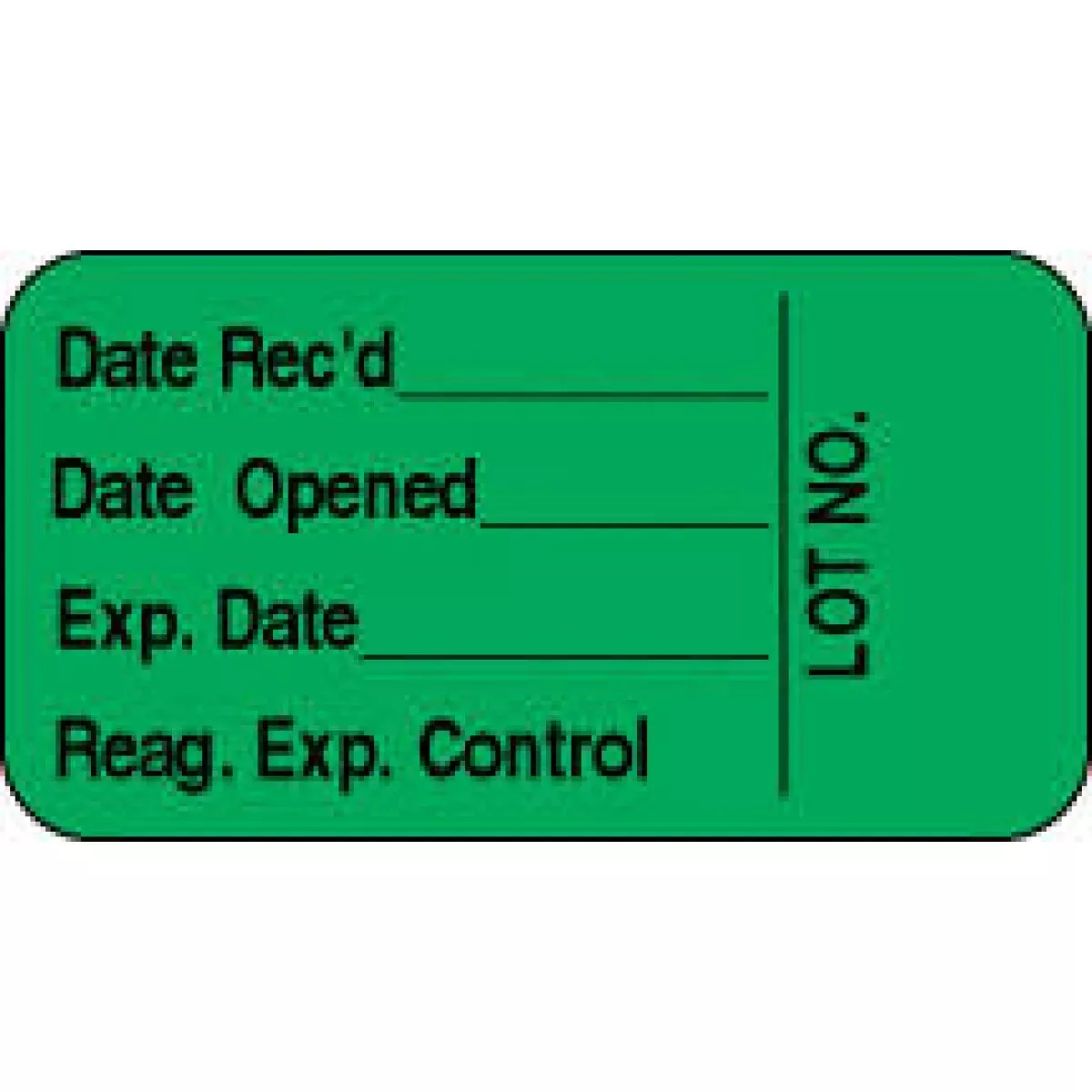 Lab Communication Label (Paper, Permanent) Date Recd ___ 1 5/8" X 7/8" Light Green - 1000 Per Roll