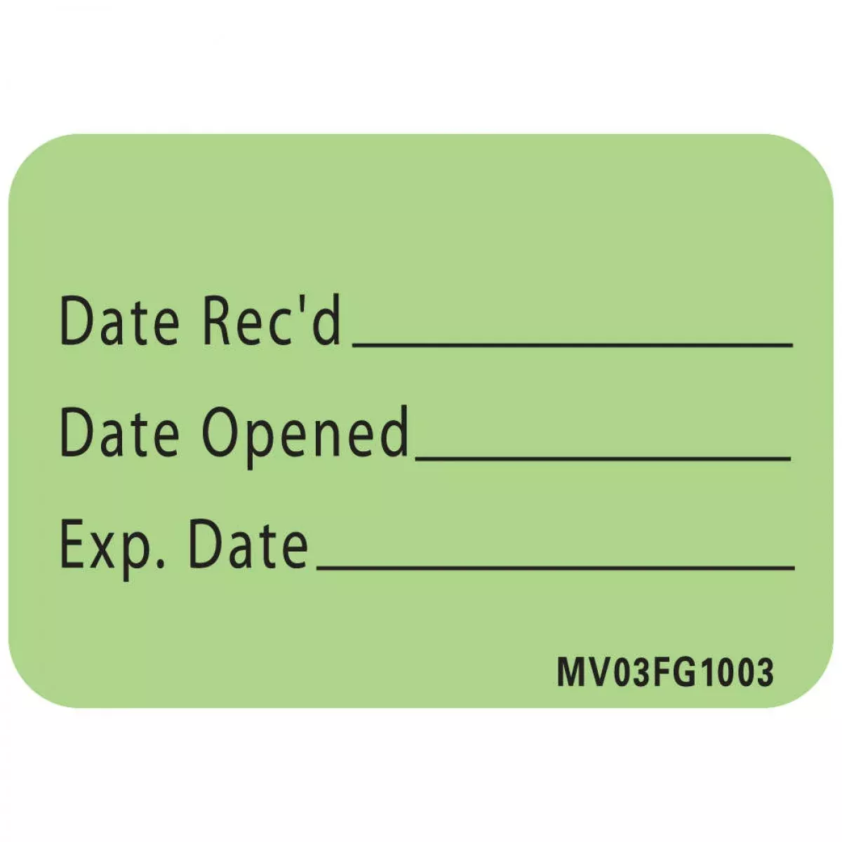 Lab Communication Label (Paper, Removable) Date Recd 1 7/16" X 1 Fluorescent Green - 666 Per Roll