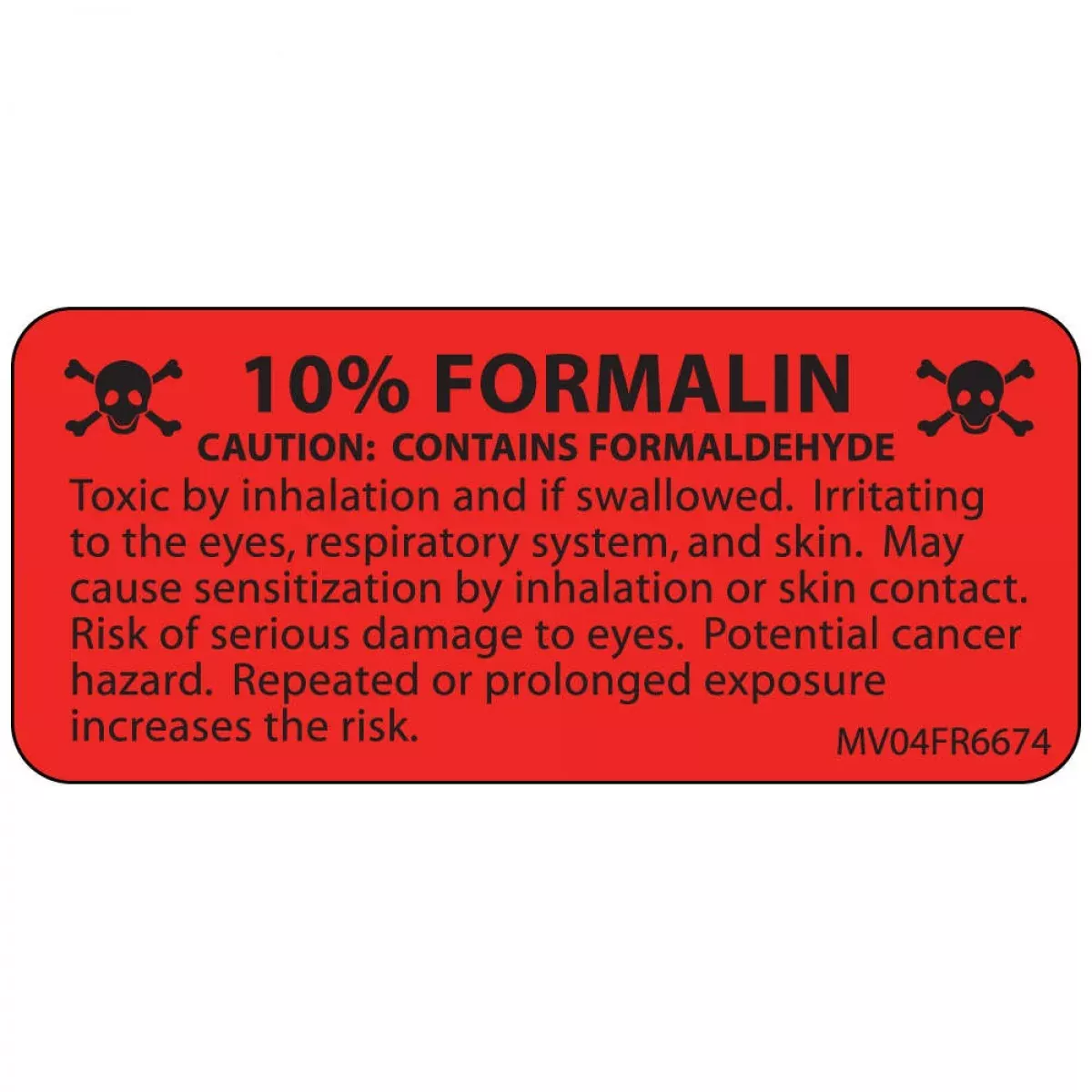Label Paper Permanent 10% Formalin 1 Core 2 1/4" X 1 Fl. Red 420 Per Roll (5 Roll Per Case)