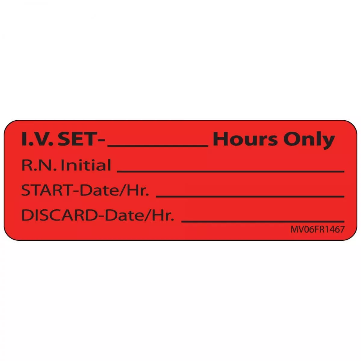 Label Paper Permanent I.V. Set- Hours Only 1" Core 2 15/16" X 1 Fl. Red 333 Per Roll