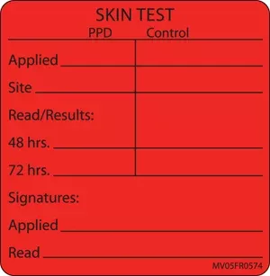 Label Paper Permanent Skin Test Ppd 1" Core 2 7/16" X 2 1/2" Fl. Red 400 Per Roll