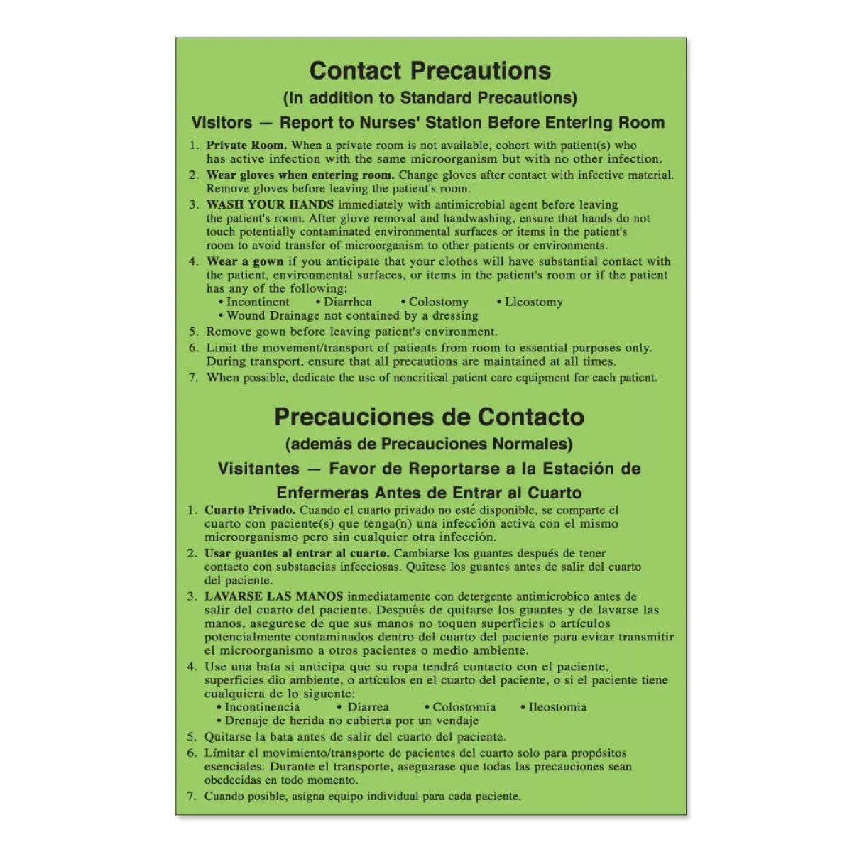 Label Paper Removable Contact Precautions 5 1/4" X 8" Fl. Green 50 Per Package