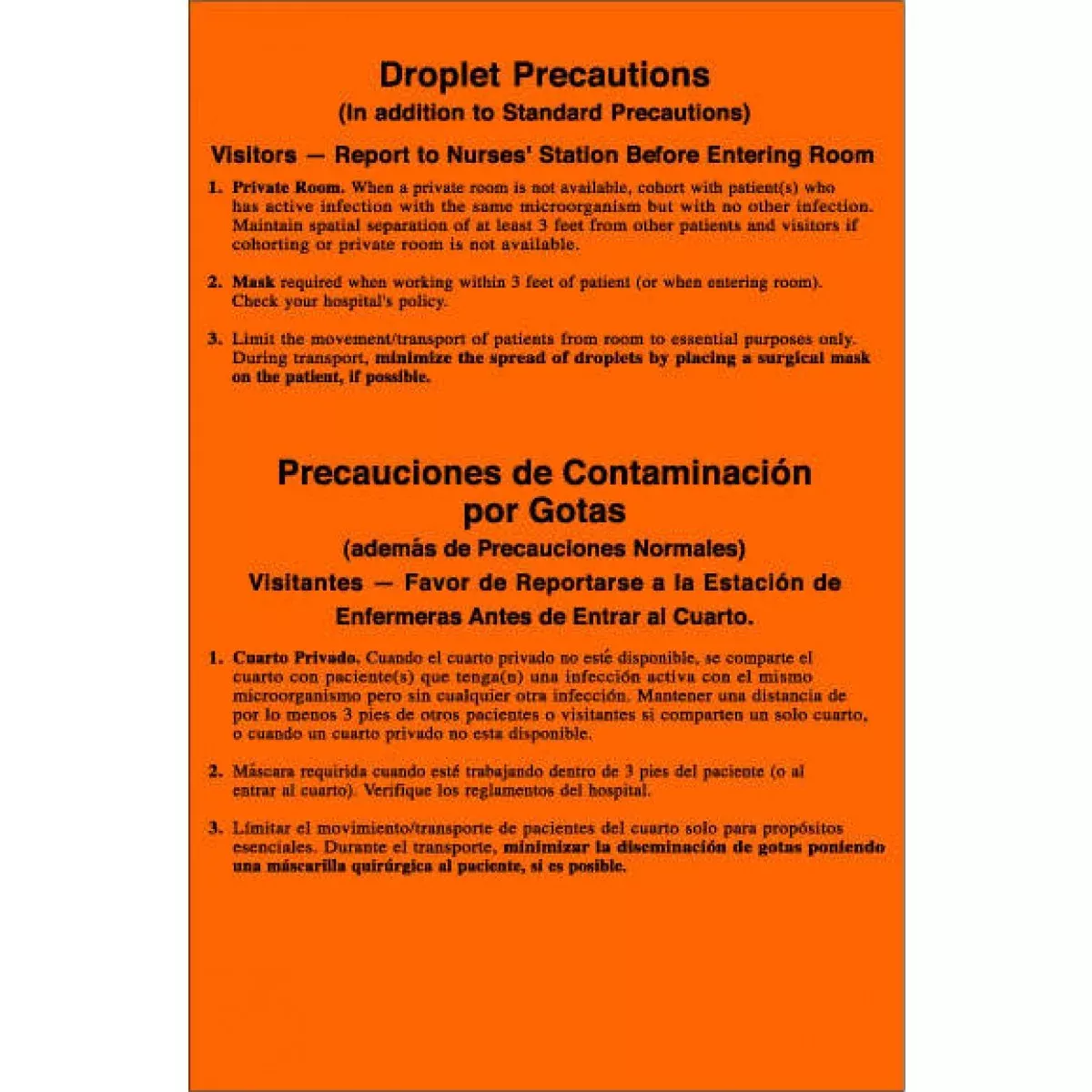 Label Paper Removable Droplet Precautions 5 1/4" X 8" Fl. Orange 50 Per Package