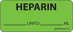 Label Paper Removable Heparin Units/ Ml 1" Core 2 1/4" X 1 Fl. Green 420 Per Roll