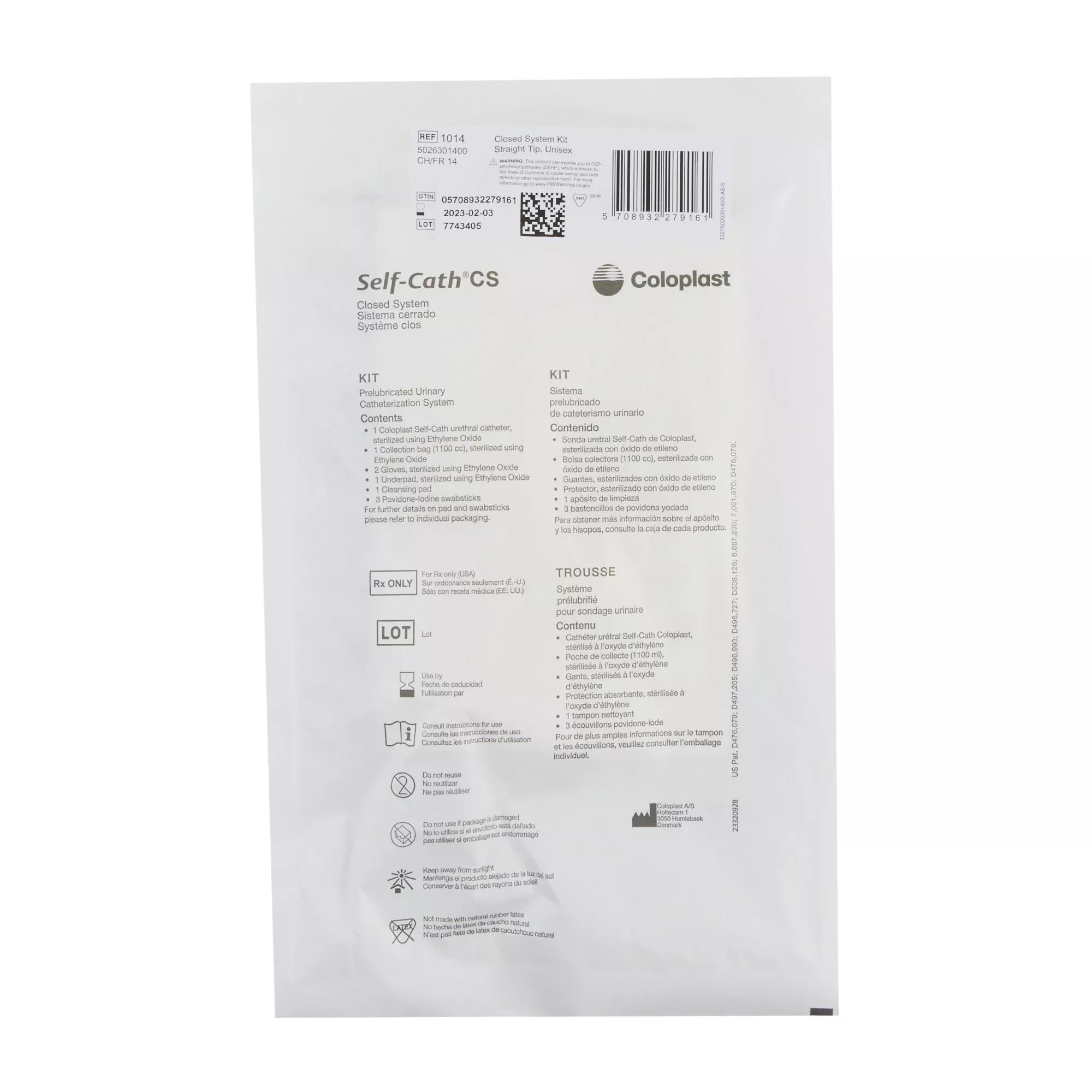 Male Intermittent Closed System Catheter Tray Self-Cath Straight Tip Without Balloon Lubricated PVC