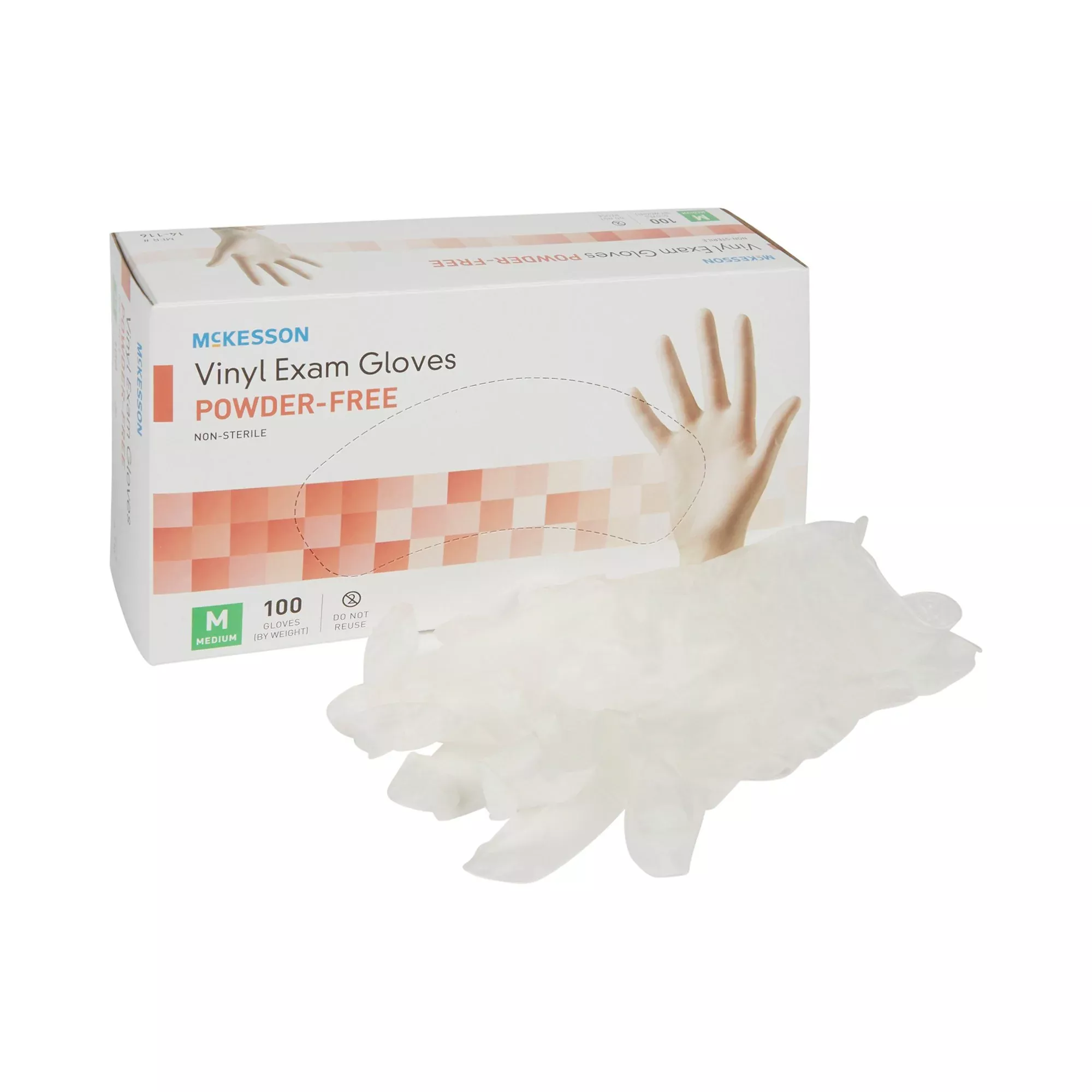 McKesson 14-116 Vinyl Exam Glove, Medium, Clear