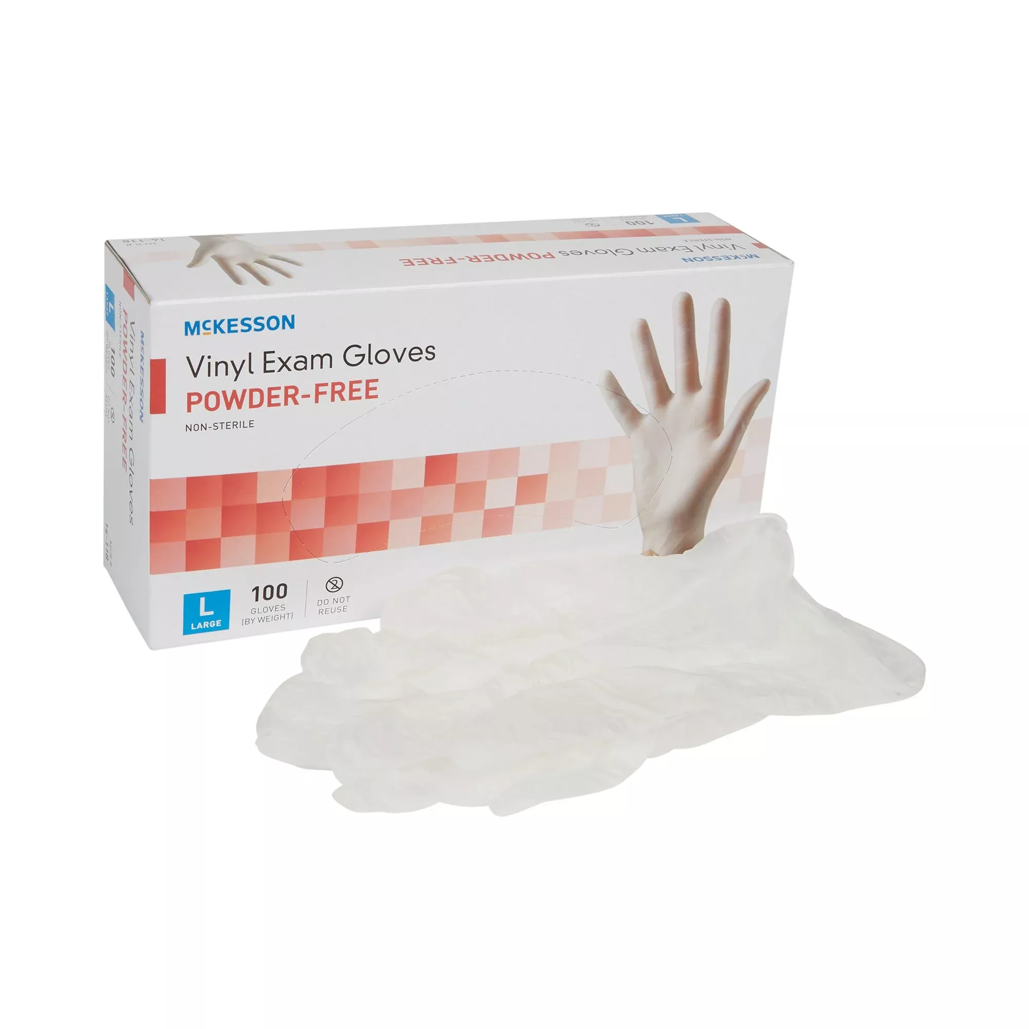 McKesson 14-118 Vinyl Exam Glove, Large, Clear
