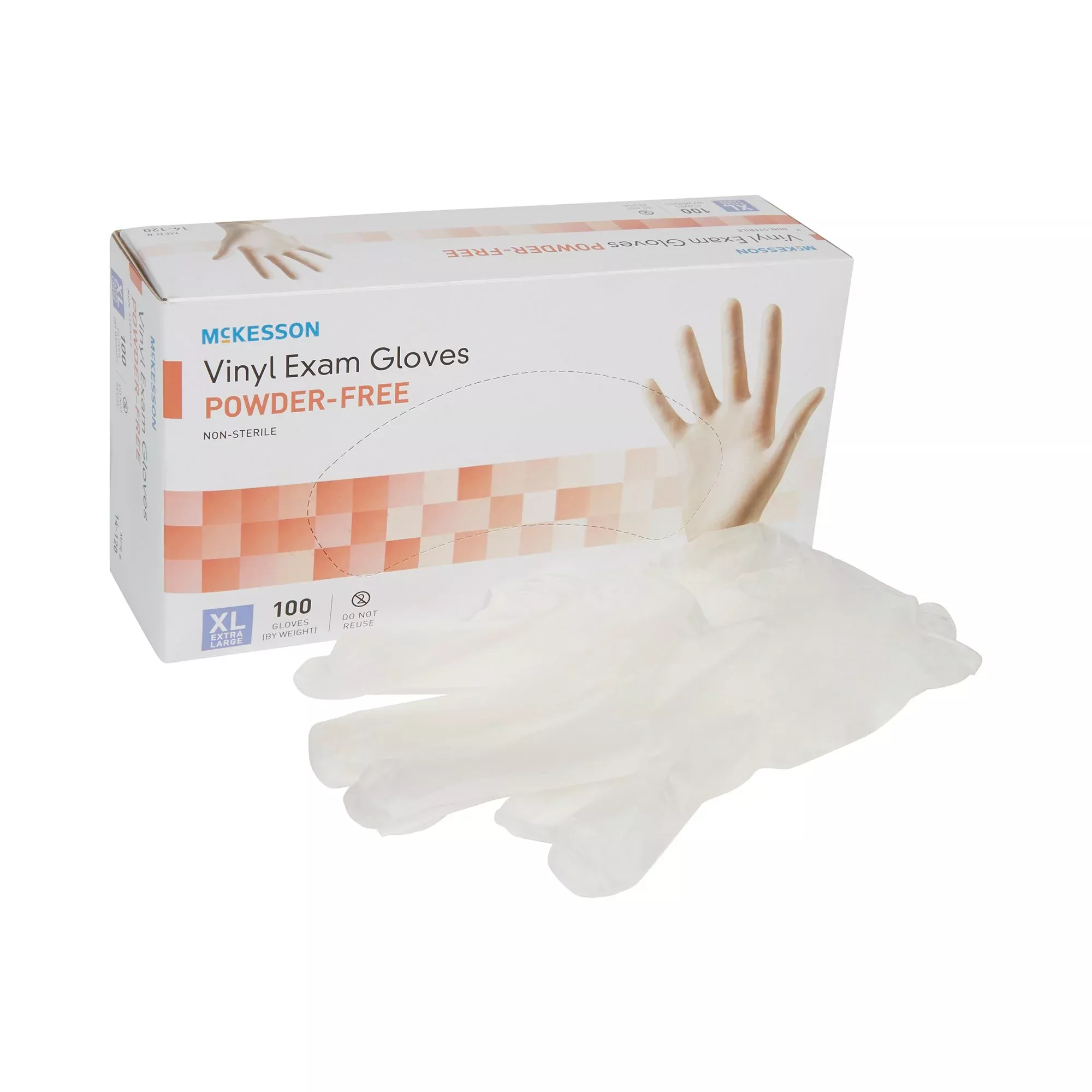 McKesson 14-120 Vinyl Exam Glove, Extra Large, Clear