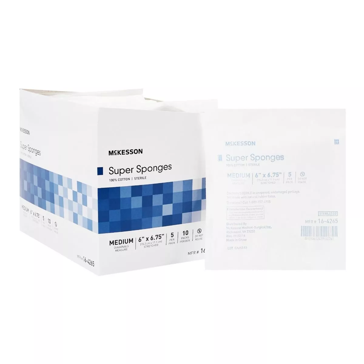 McKesson 6 x 6.75 Super Sponges, Rectangle, Sterile - 16-4265